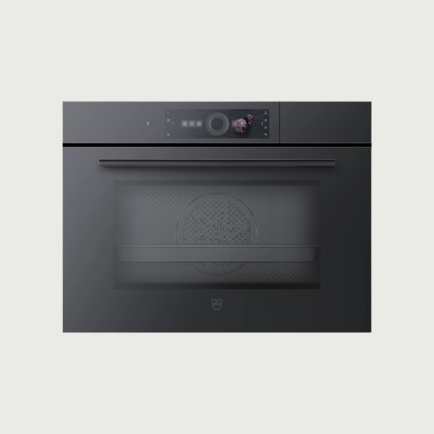 Moderner, eleganter Backofen mit glatter, dunkler Oberfläche in einer stilvollen Küche.