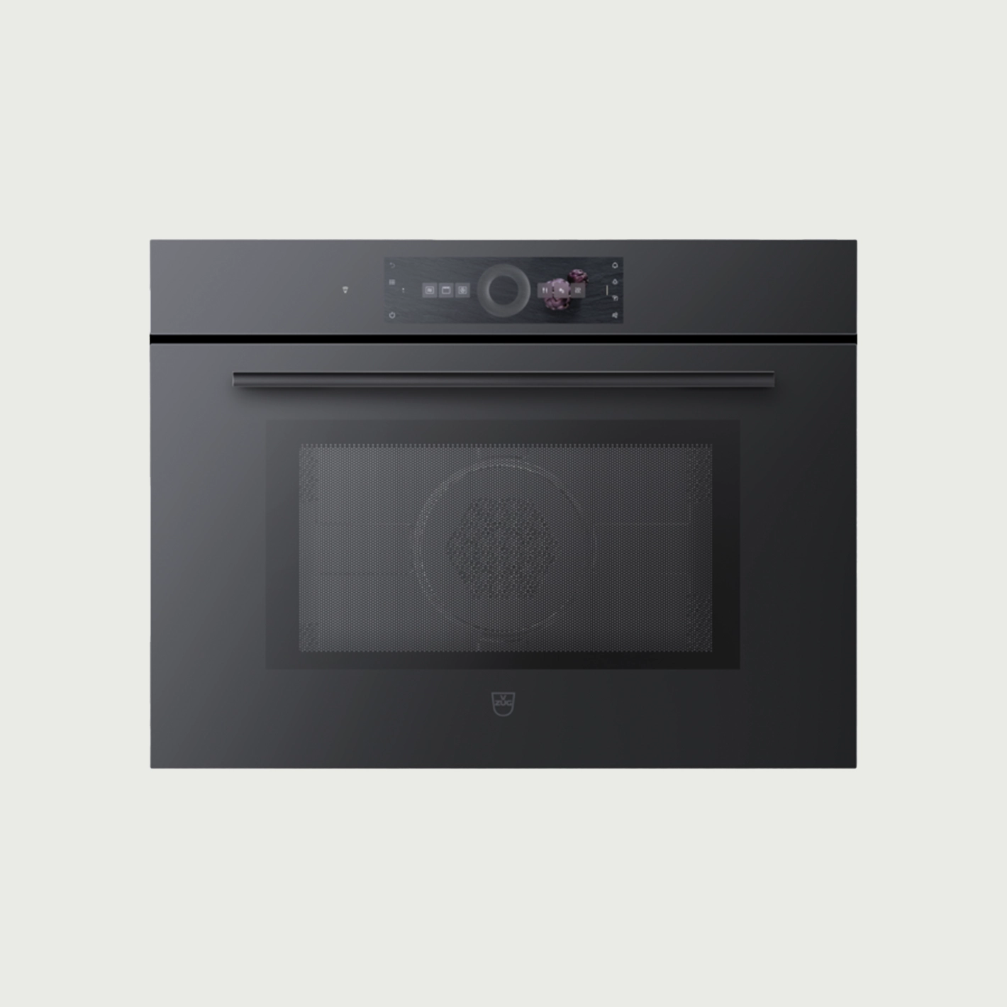 Moderner schwarzer Einbaubackofen mit großem Sichtfenster, glatter Oberfläche und minimalistischem Design.